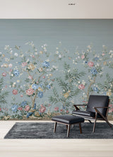 Winter Chinoiserie Robin's Egg Blue Wall Mural with Nature Chinoiserie Pattern, Farmhouse Style - A-Street Prints ASTM5057