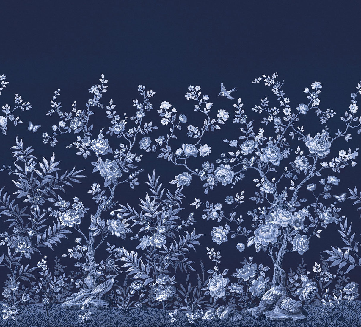 Twilight Chinoiserie Midnight Blue Wall Mural with Chinoiserie Nature Motif - A-Street Prints ASTM5058