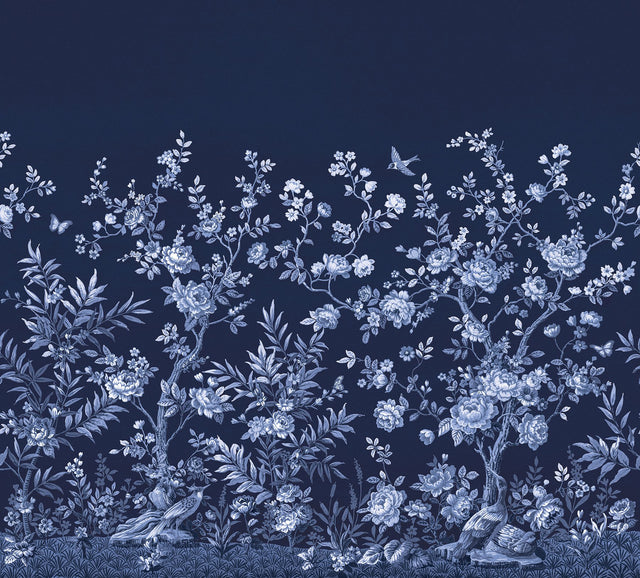 Twilight Chinoiserie Midnight Blue Wall Mural with Chinoiserie Nature Motif - A-Street Prints ASTM5058