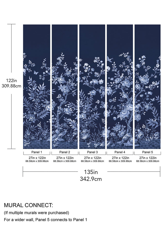 Twilight Chinoiserie Midnight Blue Wall Mural with Chinoiserie Nature Motif - A-Street Prints ASTM5058