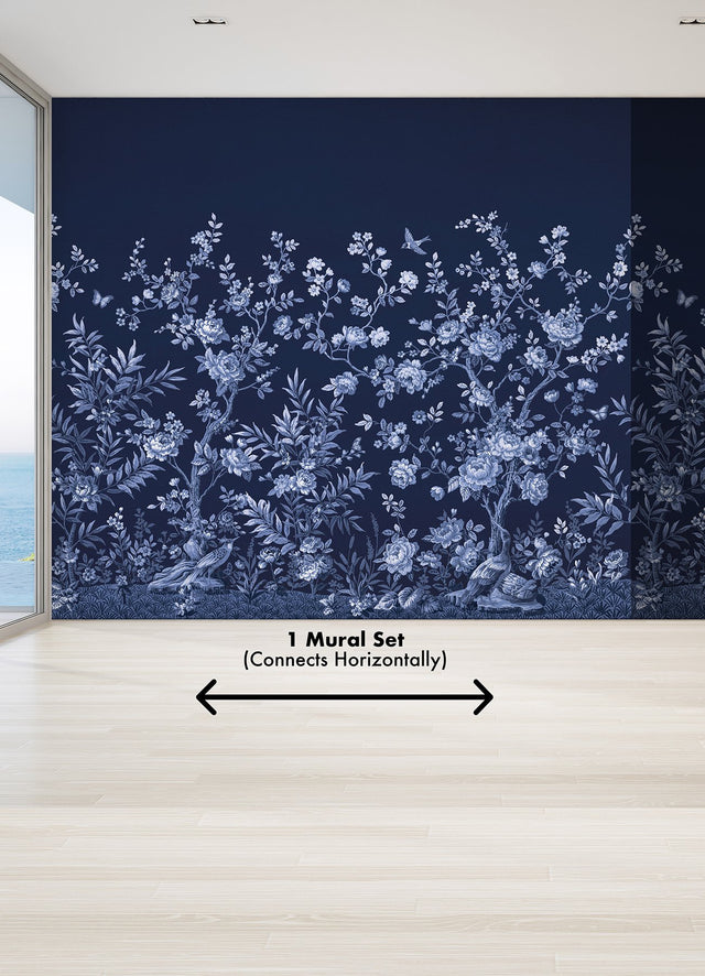 Twilight Chinoiserie Midnight Blue Wall Mural with Chinoiserie Nature Motif - A-Street Prints ASTM5058