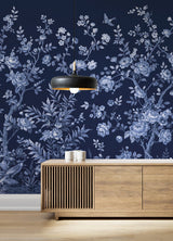 Twilight Chinoiserie Midnight Blue Wall Mural with Chinoiserie Nature Motif - A-Street Prints ASTM5058