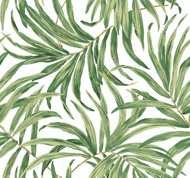 Bali Leaves Yellow & Tan Wallpaper with Tropical Botanical Leaf Pattern - York AT7050