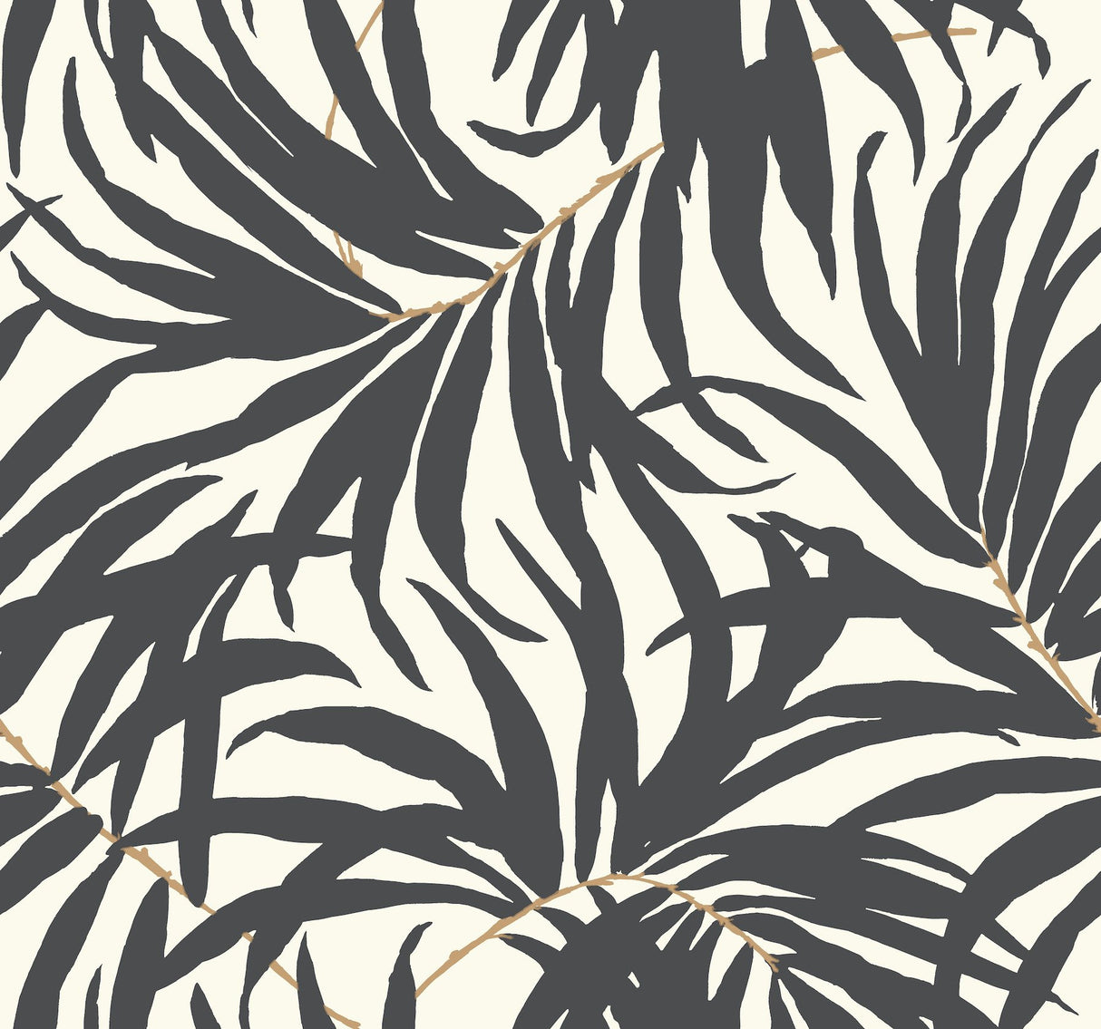 Bali Leaves Off White & Dark Grey Wallpaper with Botanical Palm Leaf Pattern - York AT7056