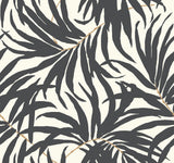 Bali Leaves Off White & Dark Grey Wallpaper with Botanical Palm Leaf Pattern - York AT7056