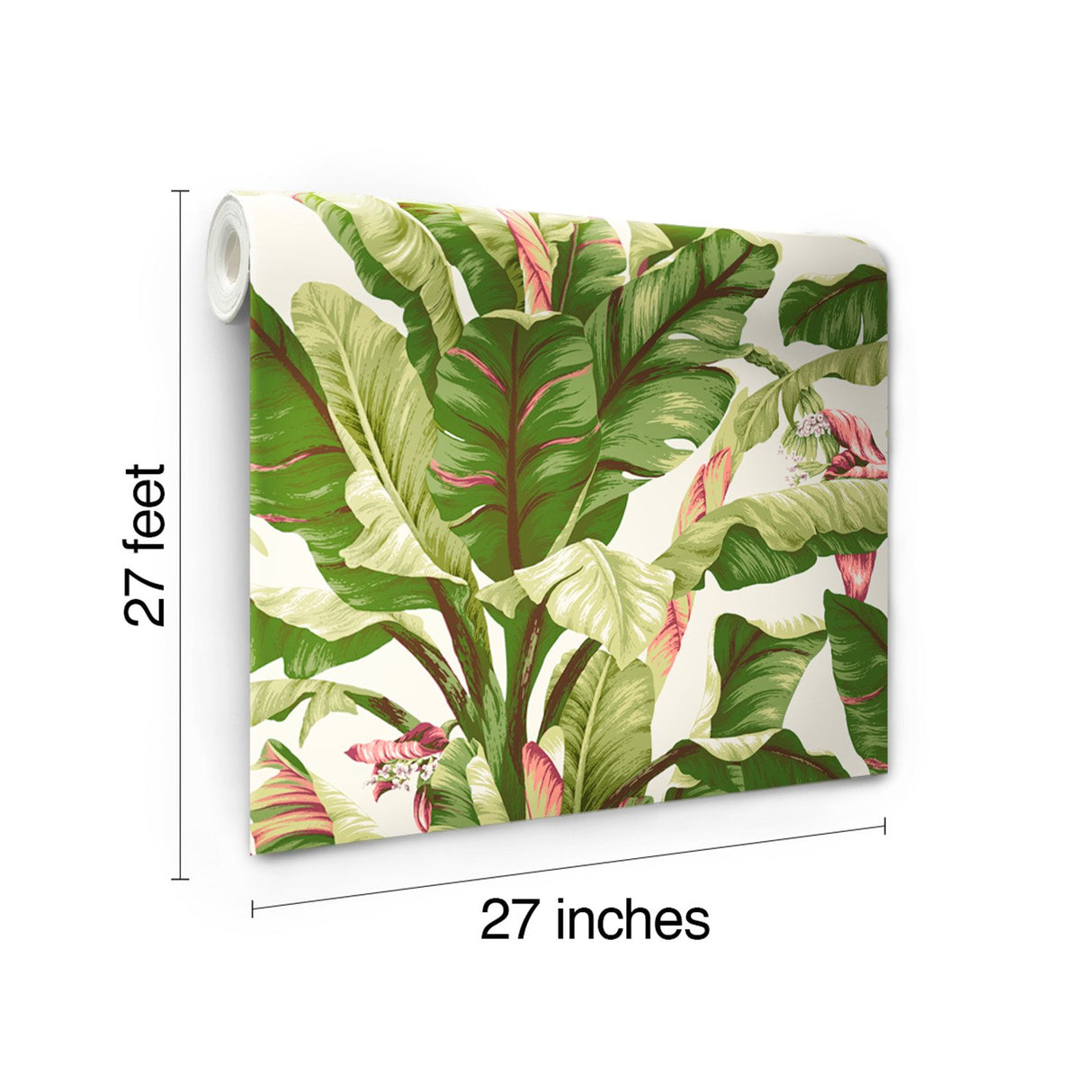 Banana Leaf Dark Brown & Pink Wallpaper with Tropical Botanical Leaf Motif - York AT7067