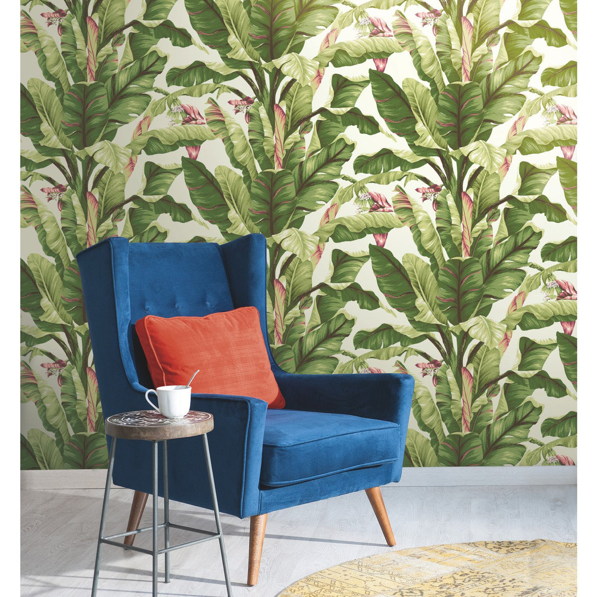 Banana Leaf Dark Brown & Pink Wallpaper with Tropical Botanical Leaf Motif - York AT7067