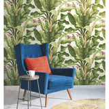 Banana Leaf Dark Brown & Pink Wallpaper with Tropical Botanical Leaf Motif - York AT7067