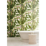 Banana Leaf Dark Brown & Pink Wallpaper with Tropical Botanical Leaf Motif - York AT7067