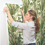 Banana Leaf Dark Brown & Pink Wallpaper with Tropical Botanical Leaf Motif - York AT7067