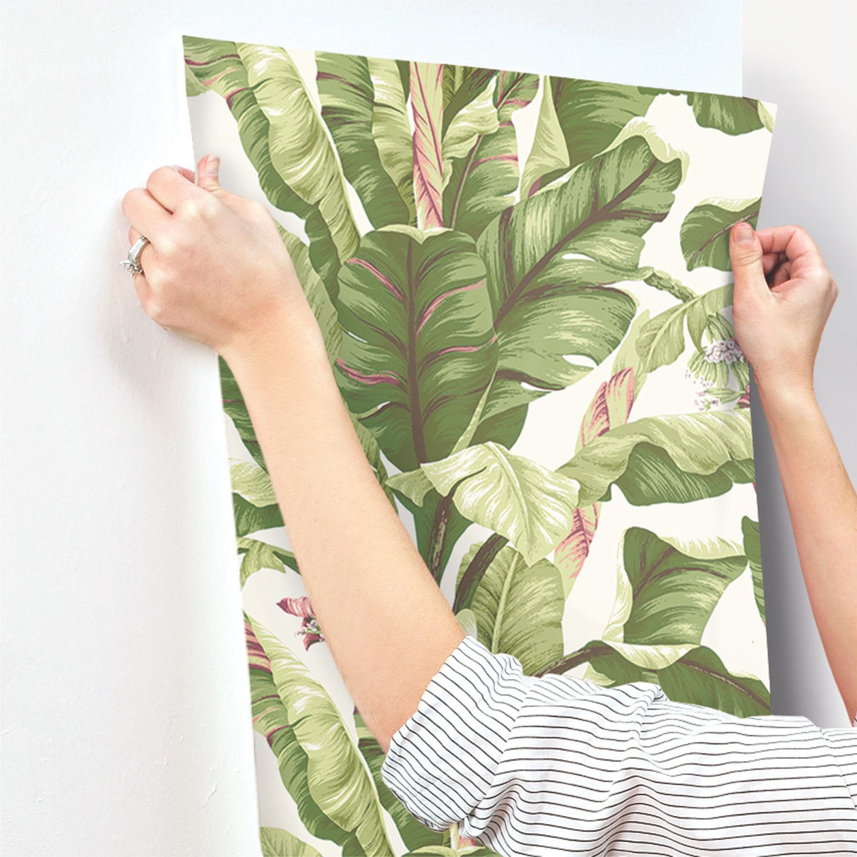 Banana Leaf Dark Brown & Pink Wallpaper with Tropical Botanical Leaf Motif - York AT7067