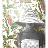 Fiji Garden White & Teal Wallpaper with Tropical Botanical Pattern, Prepasted Sure Strip - York AT7092