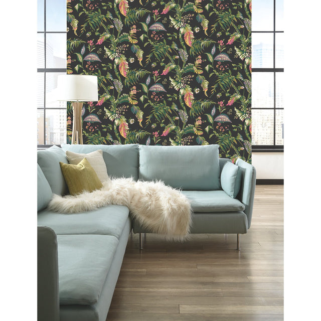 Fiji Garden Green Wallpaper with Tropical Botanical Motif - York AT7093