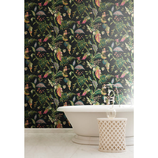 Fiji Garden Green Wallpaper with Tropical Botanical Motif - York AT7093
