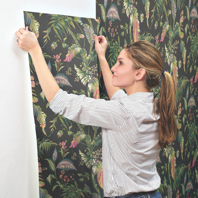 Fiji Garden Green Wallpaper with Tropical Botanical Motif - York AT7093