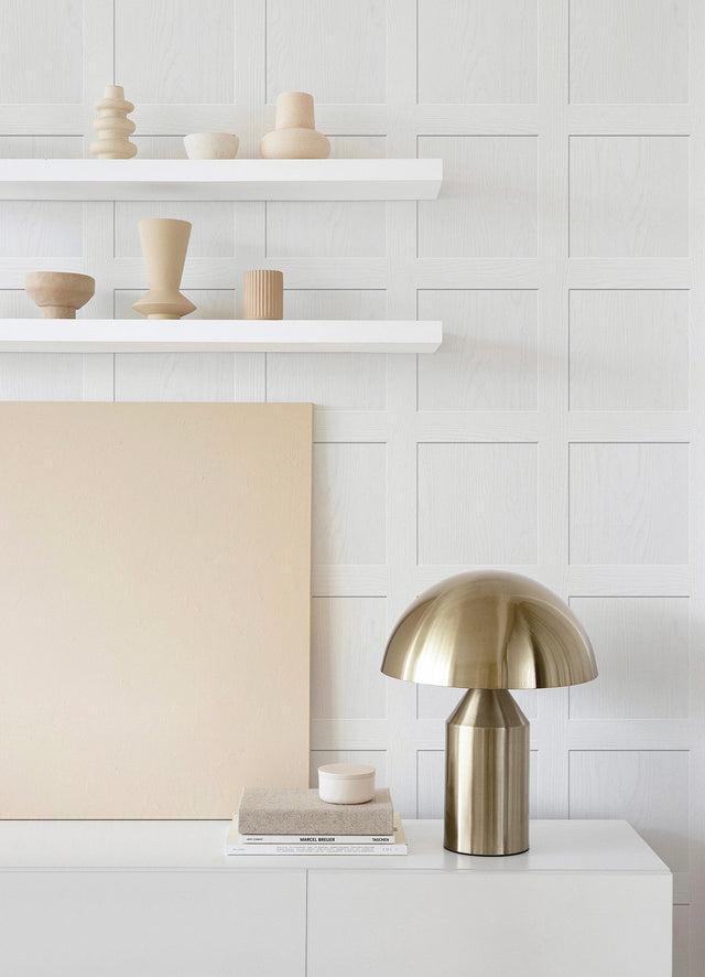 Chase Wallcoving White Peel & Stick Wallpaper with Modern Wood Panel Motif - NuWallpaper ATS4740
