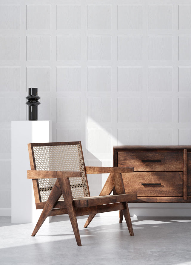 Chase Wallcoving White Peel & Stick Wallpaper with Modern Wood Panel Motif - NuWallpaper ATS4740
