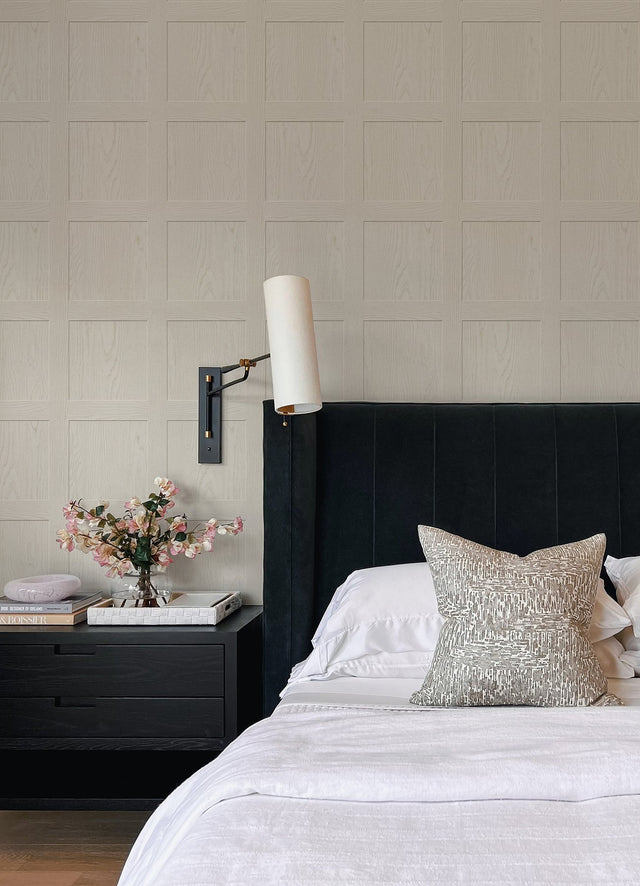 Chase Wallcoving Cream Peel & Stick Wallpaper with Modern Wood Panel Motif - NuWallpaper ATS4741
