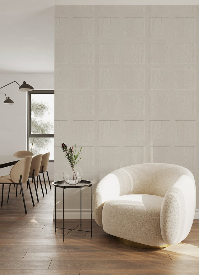 Chase Wallcoving Cream Peel & Stick Wallpaper with Modern Wood Panel Motif - NuWallpaper ATS4741