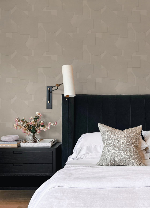Bas Shapes Taupe Peel & Stick Wallpaper with Modern Geometric Pattern - NuWallpaper ATS4747