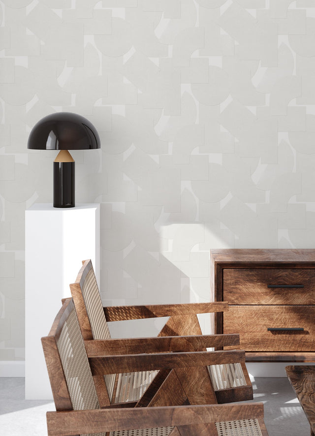 Bas Shapes White Peel & Stick Wallpaper with Modern Geometric Pattern - NuWallpaper ATS4748