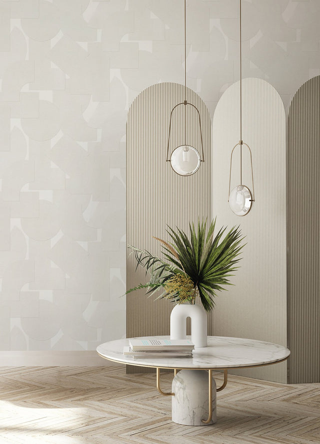 Bas Shapes White Peel & Stick Wallpaper with Modern Geometric Pattern - NuWallpaper ATS4748