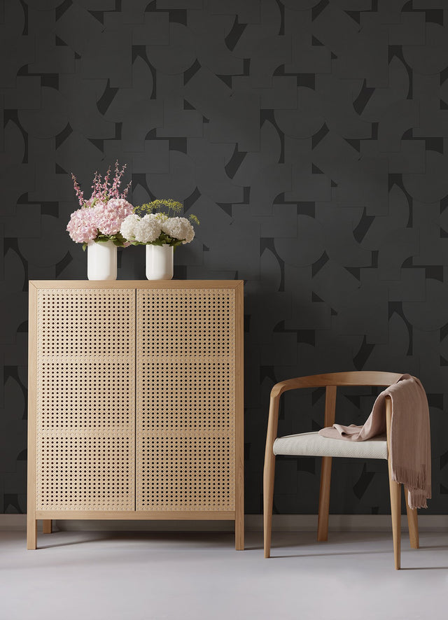 Bas Shapes Black Peel & Stick Wallpaper with Modern Geometric Pattern - NuWallpaper ATS4749