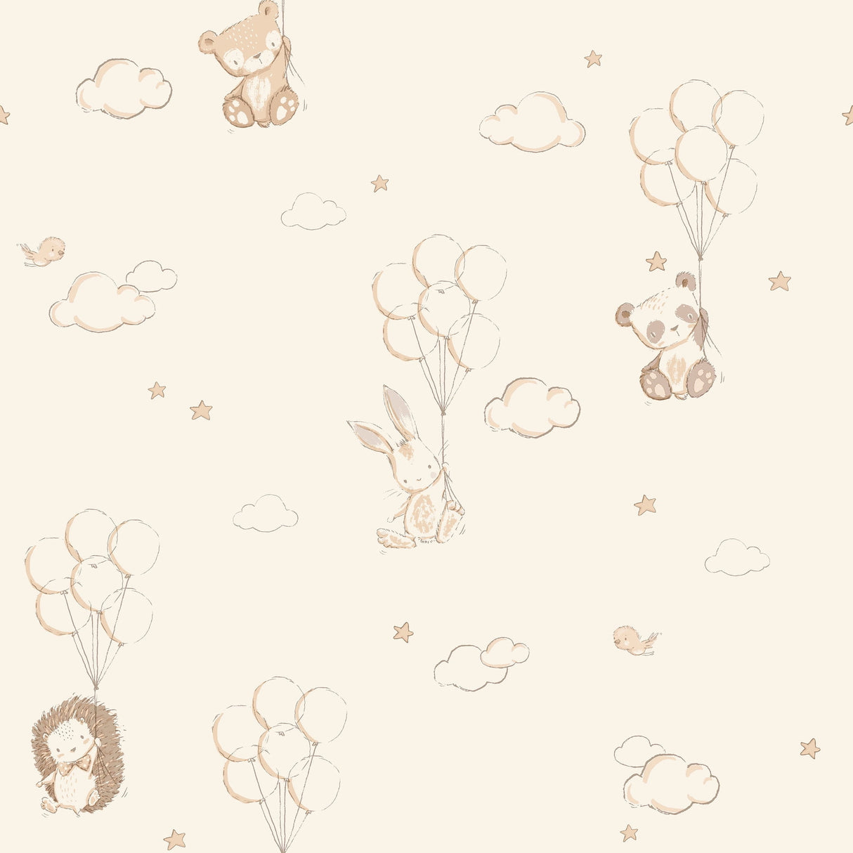 Advantage Floating Balloons Light Brown Animal Wallpaper roll and pattern view