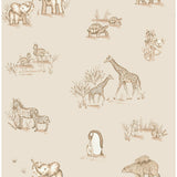 Advantage Safari Babies beige animal wallpaper roll with parent-and-baby safari animals, 20.5 in x 33 ft