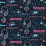 Casper Pink Gamer Wallpaper pattern with neon gaming graphics on dark ground