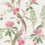 Celine Pink Courtyard Garden wallpaper by Arthouse with tropical birds and florals