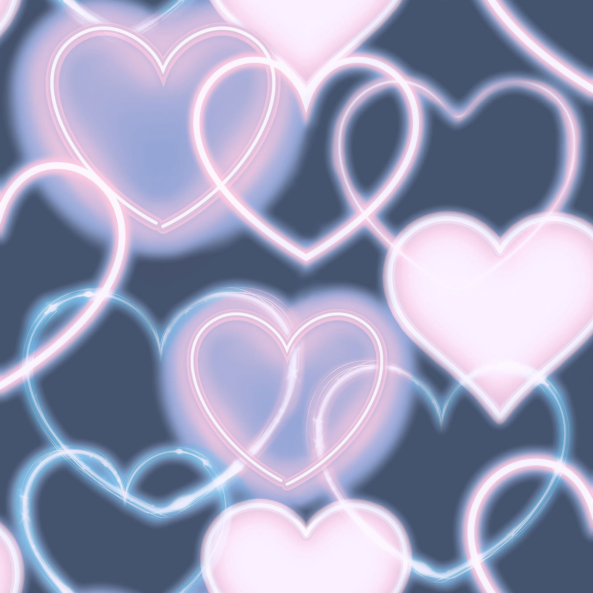 Effie Navy Neon Heart wallpaper with glowing pink and blue hearts on a navy background