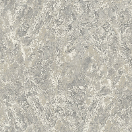 Evonne Charcoal Marble Patina Wallpaper by Arthouse with stone-like veining; room and detail views