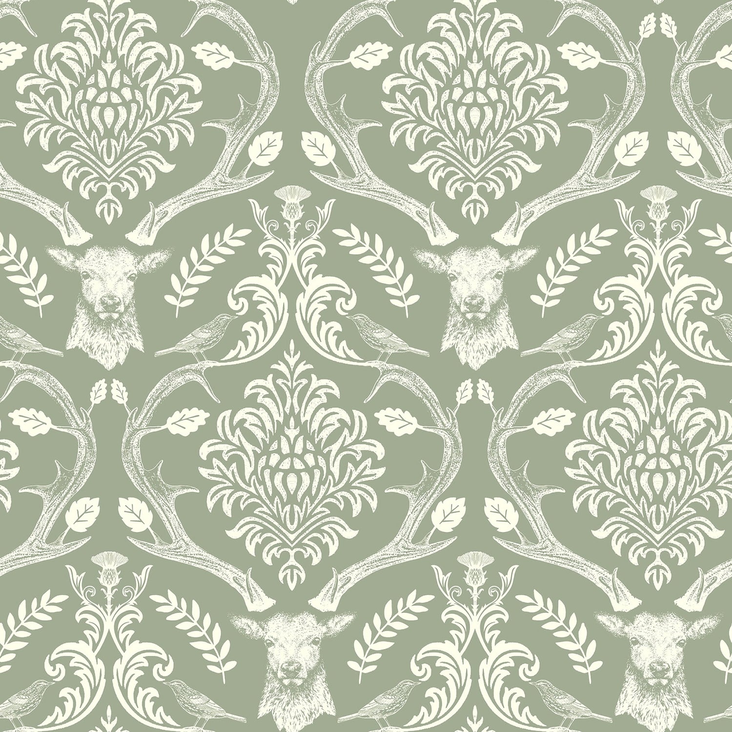 Wickham Green Stag Damask Wallpaper by Arthouse for Brewster Home Fashions