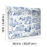 Toile de New York Navy by NuWallpaper x Brownstone Boys Traditional NYC Iconic Landmark Toile Peel and Stick Wallpaper Roll - BBS6544