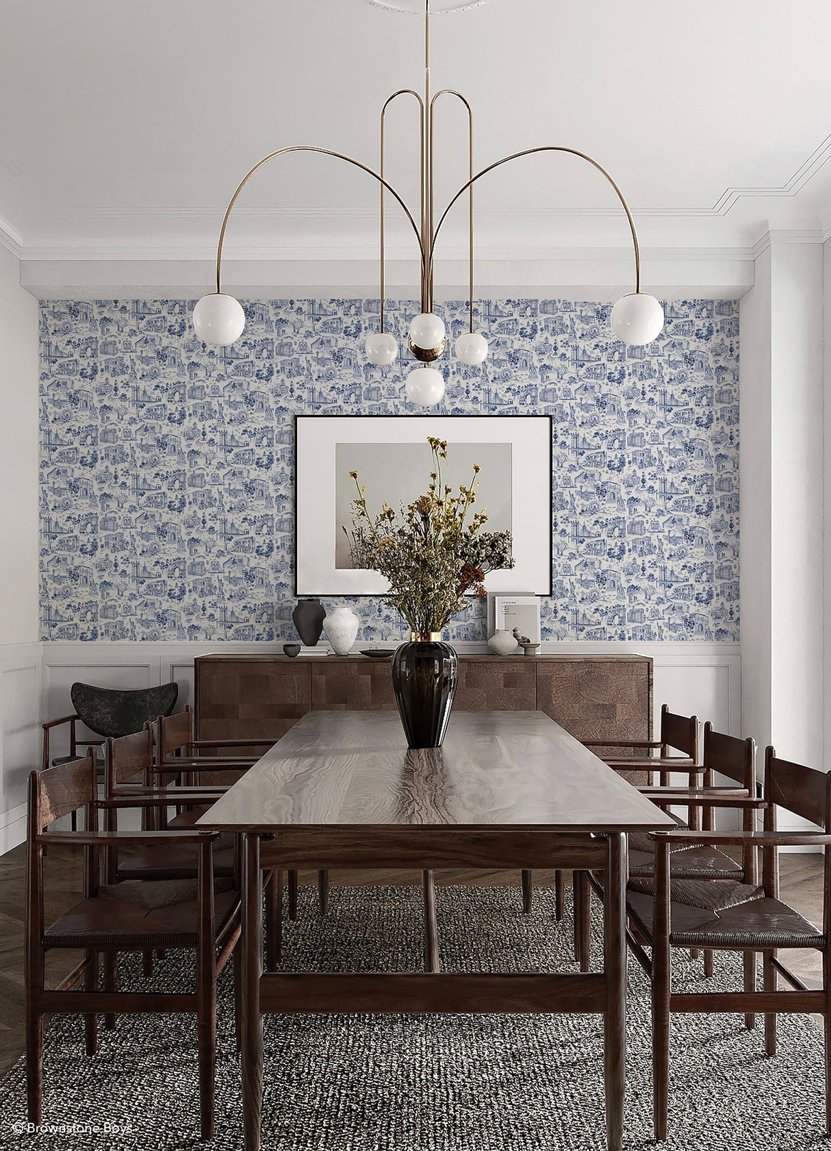 Toile de New York Navy by NuWallpaper x Brownstone Boys Traditional NYC Iconic Landmark Toile Peel and Stick Wallpaper Roll - BBS6544