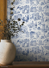 Toile de New York Navy by NuWallpaper x Brownstone Boys Traditional NYC Iconic Landmark Toile Peel and Stick Wallpaper Roll - BBS6544