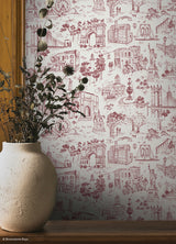 Toile de New York Brick by NuWallpaper x Brownstone Boys Hand-Drawn NYC Landmarks Traditional Toile Peel and Stick Wallpaper Roll - BBS6545