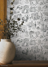 Toile de New York Graphite by NuWallpaper Brownstone Boys Hand-Drawn New York City Landmark Toile Peel and Stick Wallpaper - BBS6546