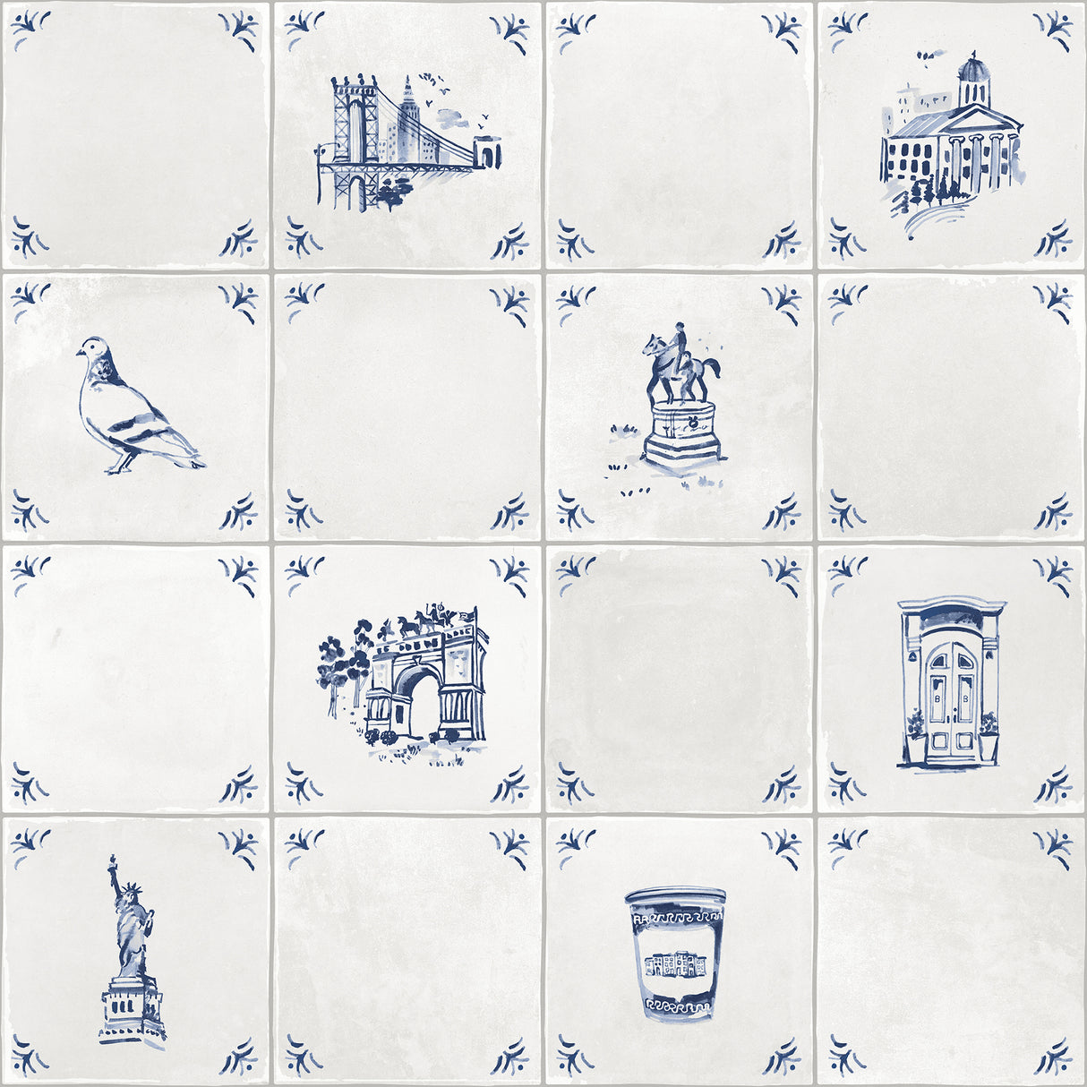 Brooklyn Delft Navy Peel and Stick Wallpaper by NuWallpaper x Brownstone Boys - BBS6547