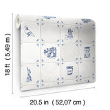 Brooklyn Delft Navy by NuWallpaper x Brownstone Boys Peel and Stick Traditional New York City Delft Tile Pattern Wallpaper - BBS6547