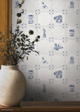 Brooklyn Delft Navy by NuWallpaper x Brownstone Boys Peel and Stick Traditional New York City Delft Tile Pattern Wallpaper - BBS6547