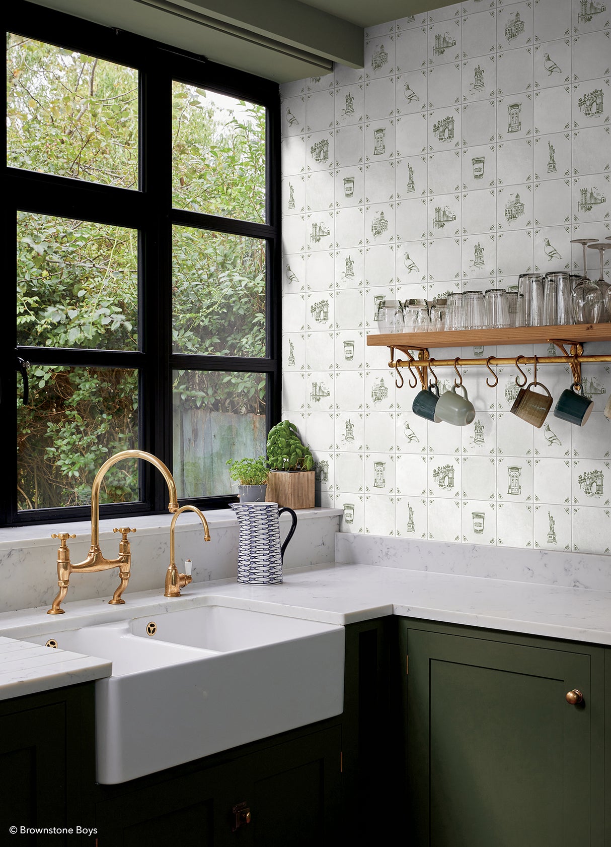 Brooklyn Delft Ivy by NuWallpaper x Brownstone Boys Traditional New York City Landmark Delft Tile Peel and Stick Removable Wallpaper BBS6548