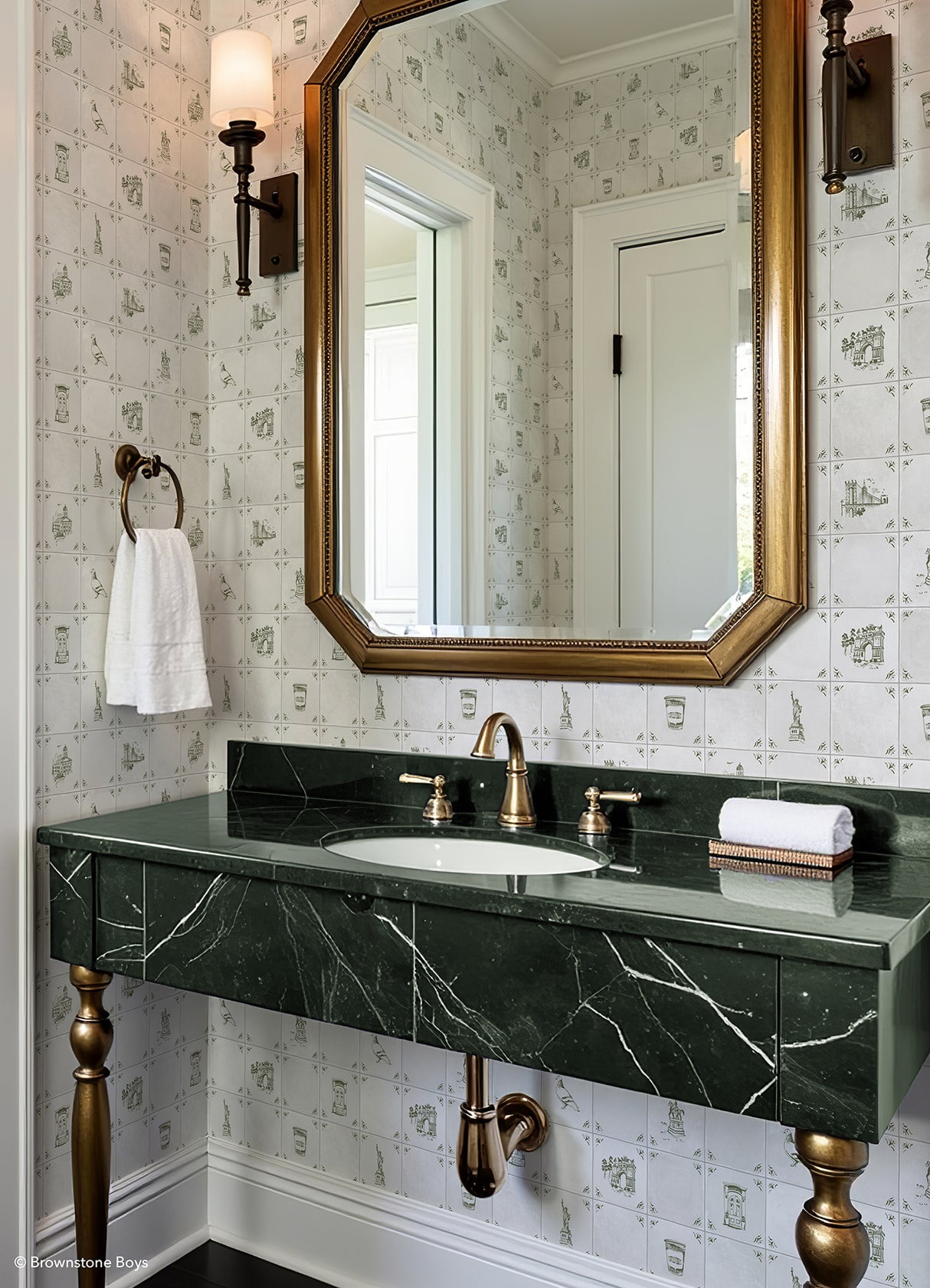 Brooklyn Delft Ivy by NuWallpaper x Brownstone Boys Traditional New York City Landmark Delft Tile Peel and Stick Removable Wallpaper BBS6548