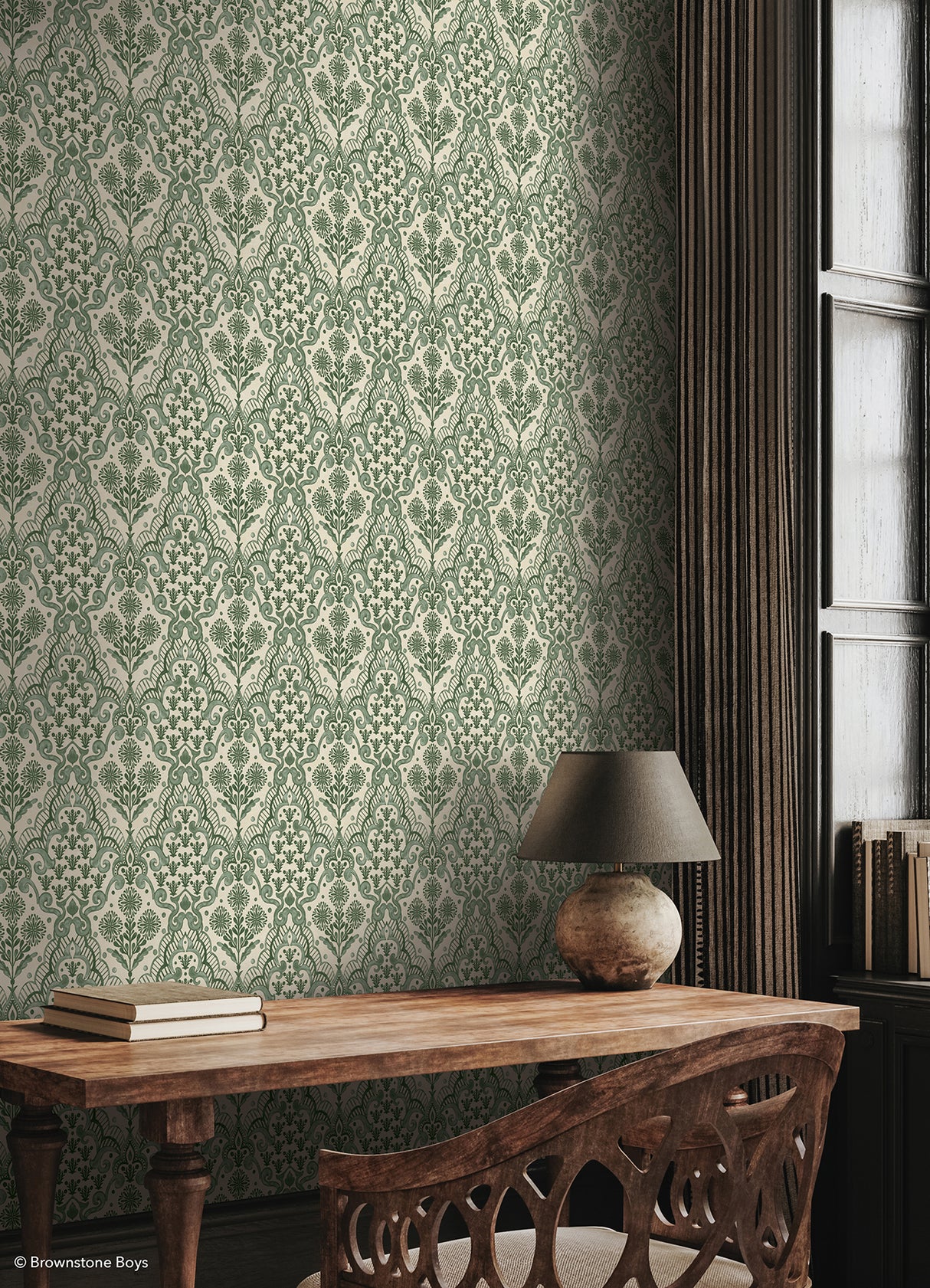Brownstone Blooms Forest by NuWallpaper x Brownstone Boys Traditional Damask Peel and Stick Wallpaper Botanical Floral - BBS6549