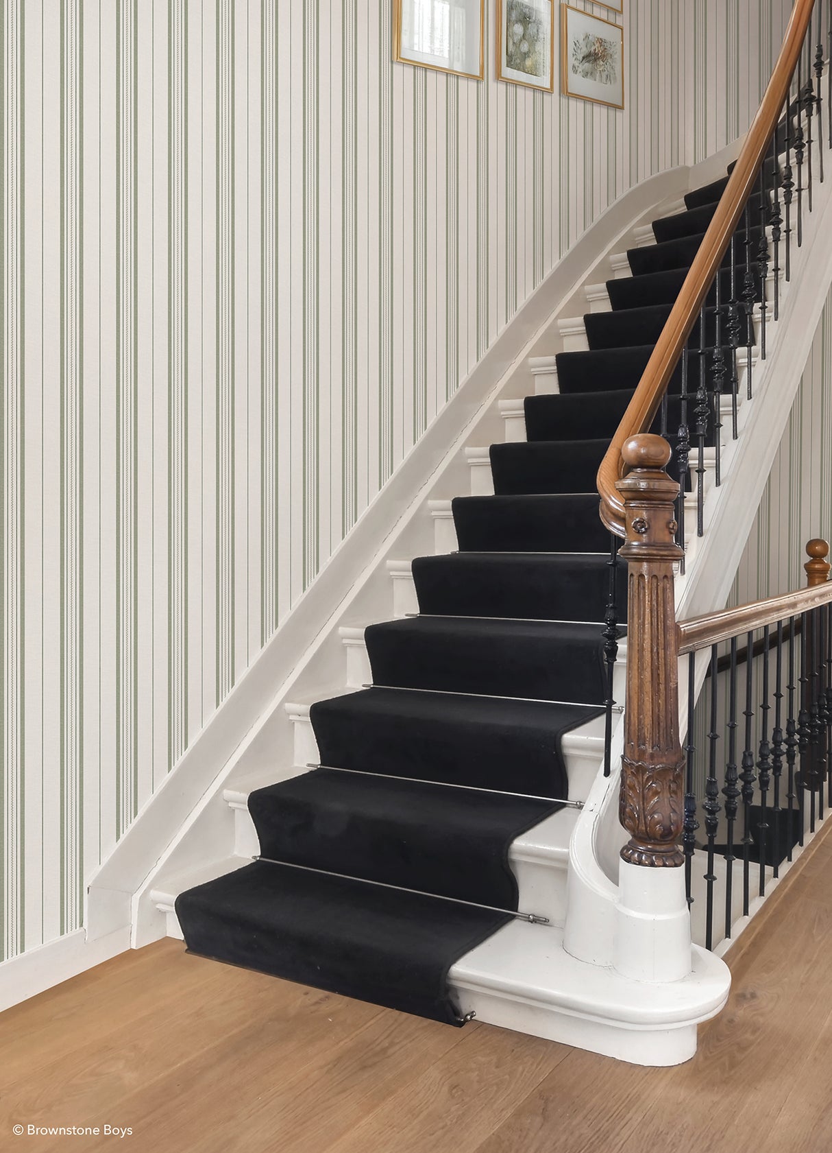 Townhouse Stripe Ivy by Brownstone Boys x WallPops NuWallpaper Traditional Linen Texture Vertical Stripe Peel and Stick Wallpaper - BBS6552