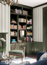 Townhouse Stripe Ivy by Brownstone Boys x WallPops NuWallpaper Traditional Linen Texture Vertical Stripe Peel and Stick Wallpaper - BBS6552