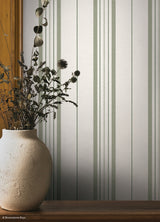 Townhouse Stripe Ivy by Brownstone Boys x WallPops NuWallpaper Traditional Linen Texture Vertical Stripe Peel and Stick Wallpaper - BBS6552