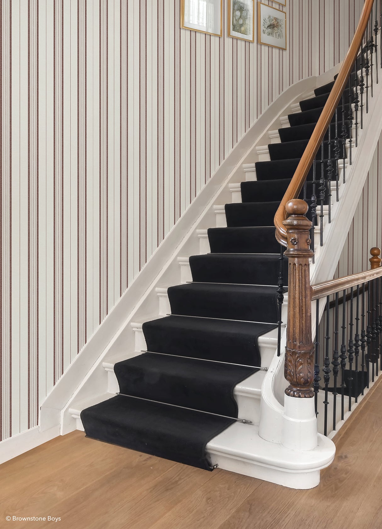 Townhouse Stripe Maroon by NuWallpaper x Brownstone Boys Traditional Linen-Textured Vertical Stripe Peel and Stick Wallpaper - BBS6553