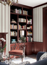 Townhouse Stripe Maroon by NuWallpaper x Brownstone Boys Traditional Linen-Textured Vertical Stripe Peel and Stick Wallpaper - BBS6553